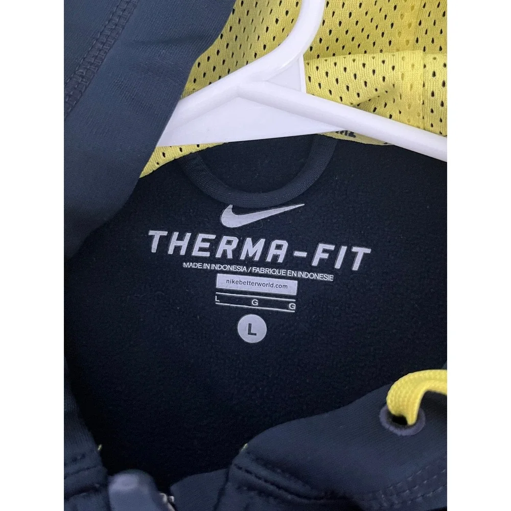 Nike Therma-FIT Hoodie‎ Mens Large Navy Blue Yellow Full Zip Fleece Sweatshirt